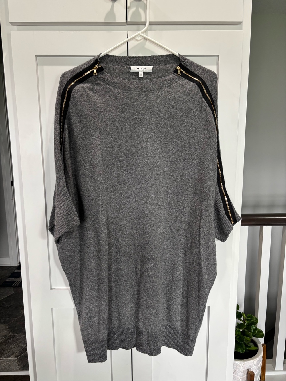 Milly Charcoal Ribbed Crewneck Sweater